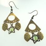 Metal Dangle Bronze Gypsy Earrings Green Leaves