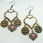 Metal Dangle Bronze Gypsy Earrings Pink Heart
