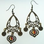 Metal Dangle Bronze Gypsy Earrings Red Leaf Heart