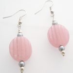 Earrings 2″ Drop Pink Glass with Beads on Silver Drop New