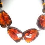 Golden Amber Topaz Faceted Glass Gold Wire Work Necklace