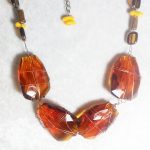 Golden Amber Topaz Faceted Glass Gold Wire Work Necklace