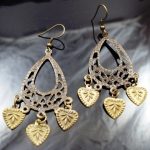 Metal Dangle Bronze Gypsy Earrings Heart Leaves