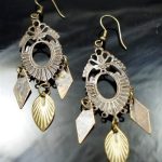 Metal Dangle Bronze Gypsy Earrings Leaves