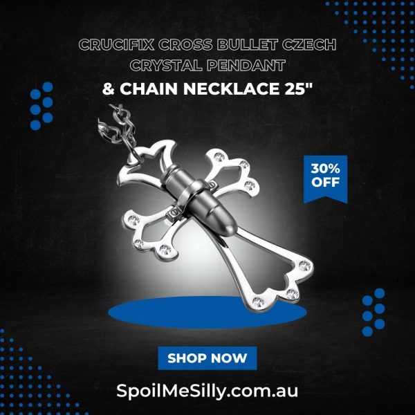 Crucifix Cross Bullet Czech Crystal Pendant & Chain Necklace
