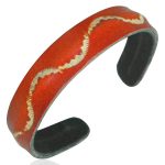 Mens Womens Handmade Leather Orange Waves Cuff Bracelets
