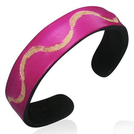 Leather Pink Waves Cuff Bracelets