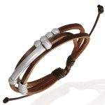 Mens Womens Handmade Leather Brown Beads Bracelet