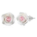Hypoallergenic Stud White Pink Rose Flower Earrings