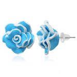 Hypoallergenic Stud Blue Rose Flower Earrings