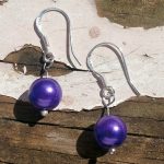 Sterling Silver Earrings Glass Pearl Deep Purple Beads .925
