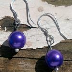 Sterling Silver Earrings Glass Pearl Deep Purple Beads .925