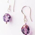 Sterling Silver Earrings Crystal Faceted Purple Grey Beads .925