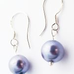 Sterling Silver Earrings Glass Pearl Purple Grey Beads .925