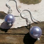 Sterling Silver Earrings Glass Pearl Purple Grey Beads .925