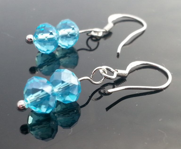 Sterling Silver Earrings Crystal Faceted Light Blue Beads .925 – Spoil ...