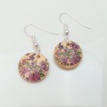 Light Wooden Jewellery Earrings Dangle Disc Round Wood Pink Floral Flowers New