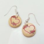 Light Wooden Jewellery Earrings Dangle Disc Round Wood Red Hearts Flowers New