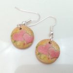 Light Wooden Jewellery Earrings Disc Round Wood Pink Hearts Flowers Womens New