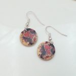 Light Wooden Earrings Round Red Black Hearts Flowers